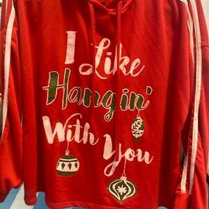 Christmas hoodie, red and white with letters